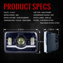 Load image into Gallery viewer, Xprite 6100 Evolution 4x6" CREE LED Headlight (Black) with Sunrise Type DRL - 1pc / 2pc / 4pc - 1pc Alternate Image