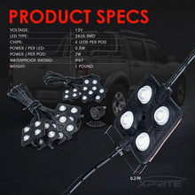 Load image into Gallery viewer, 31.49 Xprite 8 LED Square Rock Light Pods Truck Bed Lighting Kit w/ Switch - DL-002-L4-W - Redline360 Alternate Image