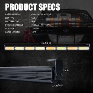 79.99 Xprite COB LED Strobe Light Bar 35" White/Amber G2 Vigilante Series 40W Traffic Advisor - SL-C23-8M-G2-WY - Redline360