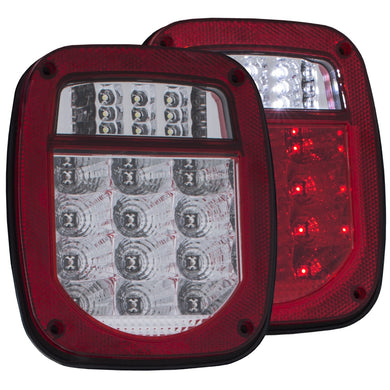 129.02 Anzo LED Tail Lights Jeep Wrangler CJ (76-85) YJ (86-95) TJ (96-06) Red/Clear / Chrome Housing - 861082 - Redline360