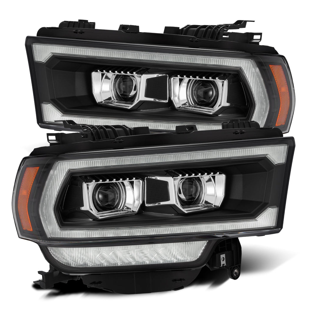 1075.00 AlphaRex Dual LED Projector Headlights Dodge Ram 2500 (2019-2021) LUXX Series w/ Sequential Turn Signal - Alpha Black / Black - Redline360