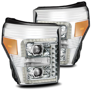 775.00 AlphaRex Dual LED Projector Headlights Ford Super Duty Series [LUXX Series - Switchback DRL & Sequential Signal] (11-16) Alpha-Black / Black / Chrome - Redline360