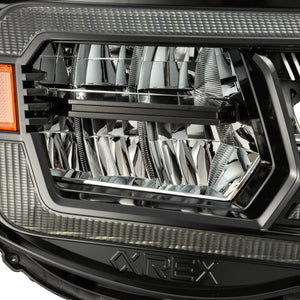 820.99 AlphaRex Dual LED Crystal Projector Headlights Toyota Tacoma [LUXX Series - DRL Light Tube] (05-11) Alpha-Black / Black / Chrome - Redline360