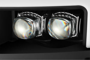 1100.00 AlphaRex Quad 3D LED Projector Headlights Chevy Silverado [Nova Series - DRL Light Tube] (15-19) Jet Black / Black / Chrome - Redline360