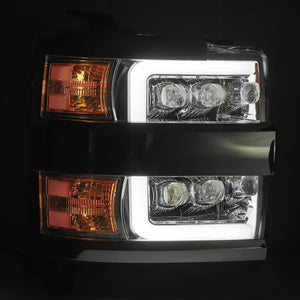 1100.00 AlphaRex Quad 3D LED Projector Headlights Chevy Silverado [Nova Series - DRL Light Tube] (15-19) Jet Black / Black / Chrome - Redline360