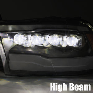 1524.99 AlphaRex Quad 3D LED Projector Headlights Ram Truck [Nova Series] (09-18) Alpha-Black / Jet Black / Chrome - Redline360