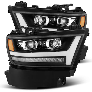 1035.00 AlphaRex Dual LED Projector Headlights Dodge Ram 1500 (2019-2021) LUXX Series w/ Sequential Turn Signal - Black/Chrome/Jet Black - Redline360