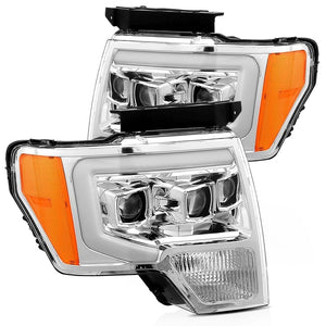 645.00 AlphaRex Dual LED Projector Headlights Ford F150 [LUXX Series - Sequential Signal] (09-14) Jet Black / Black / Chrome - Redline360
