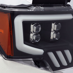 1130.00 AlphaRex Quad 3D LED Projector Headlights Ford F150 [Nova Series - Sequential Signal] (09-14) Jet Black / Black / Chrome - Redline360