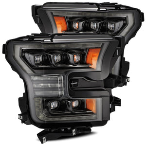 1422.99 AlphaRex Quad 3D LED Projector Headlights Ford F150 (15-17) Nova Series - Switchback DRL & Sequential Turn Signal - Black / Chrome - Redline360