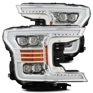 1477.99 AlphaRex Quad 3D LED Projector Headlights Ford F150 [Nova Series - Switchback DRL & Sequential Signal] (18-20) Alpha-Black / Black / Chrome - Redline360