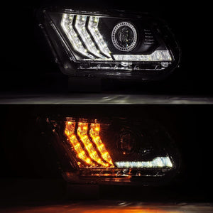 395.00 AlphaRex Projector Headlights Ford Mustang w/ Halogen Lights [Pro Series - Switchback DRL & Sequential Signal] (10-12) Alpha-Black / Black / Chrome - Redline360