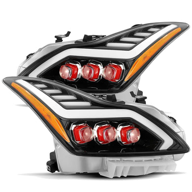 1030.00 AlphaRex Quad 3D LED Projector Headlights Infiniti Q60 Coupe [Red Nova Series - DRL Light Tube] (14-15) Jet Black / Black / Chrome - Redline360