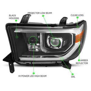680.00 AlphaRex Dual LED Projector Headlights Toyota Tundra (07-13) LUXX Series w/ DRL Light Tube - Black / Chrome - Redline360