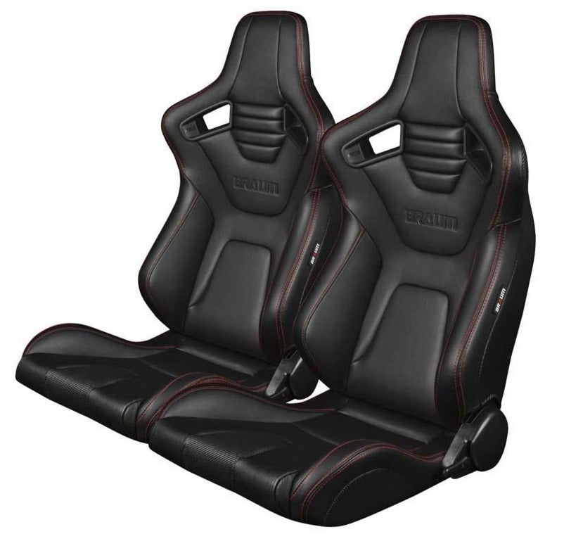 BRAUM Elite-X Racing Seats (Reclining - Black Leatherette) w/ Black or Red Stitch