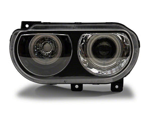 Raxiom Projector Headlights Dodge Challenger w/ Factory Halogen (08-14) [Dual LED Halo w/ DRL Ring] w/ or w/o Sequential Turn Signals