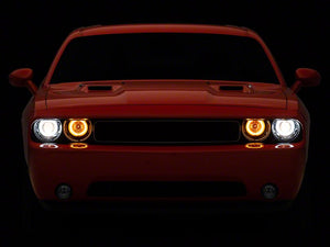 Raxiom Projector Headlights Dodge Challenger w/ Factory Halogen (08-14) [Dual LED Halo w/ DRL Ring] w/ or w/o Sequential Turn Signals