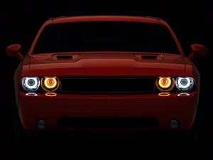 Raxiom Projector Headlights Dodge Challenger w/ Factory Halogen (08-14) [Dual LED Halo w/ DRL Ring] w/ or w/o Sequential Turn Signals