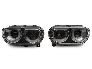 Raxiom Projector Headlights Dodge Challenger w/ Factory Halogen (08-14) [Dual LED Halo w/ DRL Ring] w/ or w/o Sequential Turn Signals