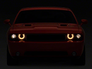 Raxiom Projector Headlights Dodge Challenger w/ Factory Halogen (08-14) [Dual LED Halo w/ DRL Ring] w/ or w/o Sequential Turn Signals