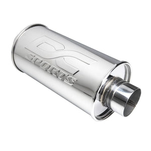 DC Sports Universal Canister Muffler w/ 3" Inlet 4" Outlet Straight Polished Tip - Oval / Round Canister