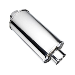 DC Sports Universal Canister Muffler w/ 3" Inlet 3" Outlet Straight Polished Tip - Oval / Round Canister