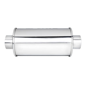 DC Sports Universal Canister Muffler w/ 3" Inlet 3" Outlet Straight Polished Tip - Oval / Round Canister