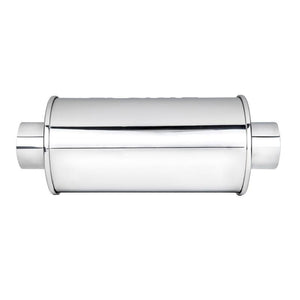 DC Sports Universal Canister Muffler w/ 3" Inlet 4" Outlet Straight Polished Tip - Oval / Round Canister