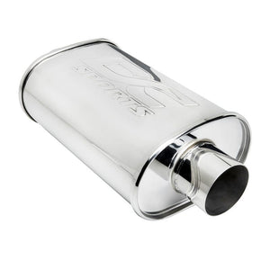 DC Sports Universal Canister Muffler w/ 3" Inlet 3" Outlet Straight Polished Tip - Oval / Round Canister