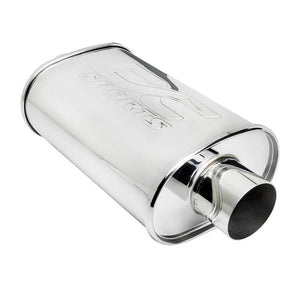 DC Sports Universal Canister Muffler w/ 3" Inlet 4" Outlet Straight Polished Tip - Oval / Round Canister