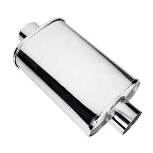 DC Sports Universal Canister Muffler w/ 3" Inlet 3" Outlet Straight Polished Tip - Oval / Round Canister