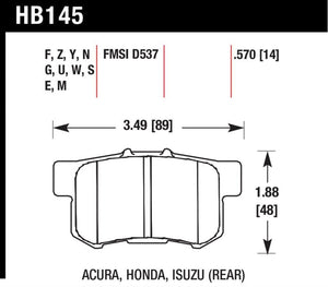 70.92 Hawk HPS Brake Pads Honda	CRZ 1.5L [Rear] (11-15) HB145F.570 - Redline360