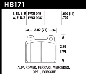 80.40 Hawk HPS Brake Pads Alfa Romeo GT (68-75) GTV-6 (81-83) [Front] HB171F.590 - Redline360