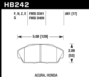 76.74 Hawk HPS Brake Pads Acura Integra RS/LS/GS/GS-R [Front] (92-93) HB242F.661 - Redline360