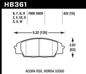 100.58 Hawk HPS Brake Pads Honda	Civic	Si FG2 [Front] (06-11) HB361F.622 - Redline360