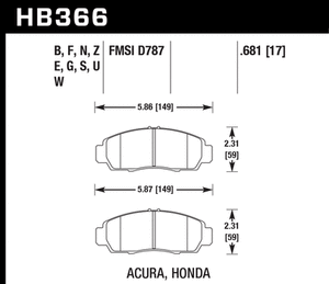 95.41 Hawk HPS Brake Pads Acura TL Base/ Type-S [Front] (99-08) HB366F.681 - Redline360