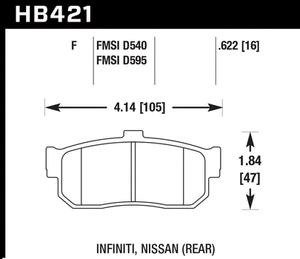 86.03 Hawk HPS Brake Pads Infiniti G20 2.0L [Rear] (1999-2001) HB421F.622 - Redline360