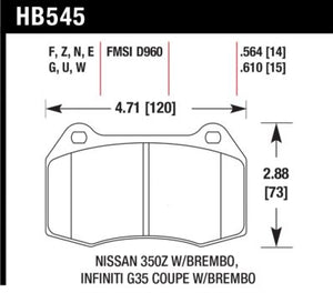 130.88 Hawk HPS Brake Pads Infiniti G35 RWD / G35X AWD [Front] (2004) HB545F.564 - Redline360