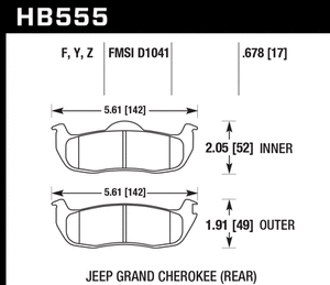 96.50 Hawk HPS Brake Pads Jeep Commander 3.7L/4.7L/5.7L [Rear] (07-10) HB555F.678 - Redline360