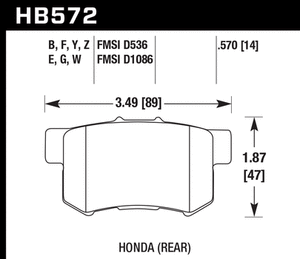 79.94 Hawk HPS Brake Pads Honda Accord DX/EX/LX Sedan/Coupe [Rear] (94-96) HB572F.570 - Redline360