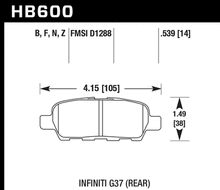 Load image into Gallery viewer, 83.82 Hawk HPS Brake Pads Nissan 370Z 3.7L [Rear] (2009) HB600F.539 - Redline360 Alternate Image