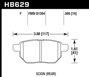 77.37 Hawk HPS Brake Pads Toyota	Corolla 1.8L/2.4L [Rear] (09-19) HB629F.565 - Redline360