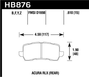 123.93 Hawk HPS Brake Pads Acura RLX Base/Sport Hybrid [Rear] (14-19) HB876F.610 - Redline360