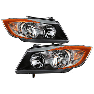 Xtune Crystal Headlights BMW E90 3 Series (06-08) [Halogen Only] Black w/ Amber Turn Signal Light