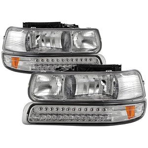 Xtune Headlights Chevy Silverado (99-02) [w/ LED Bumper Lights] Chrome or Smoke w/ Amber Turn Signal Light