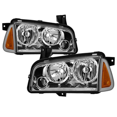 Xtune Headlights Dodge Charger (05-10) [OEM Style w/ Corner 4pcs] Chrome w/ Amber Signal Lights