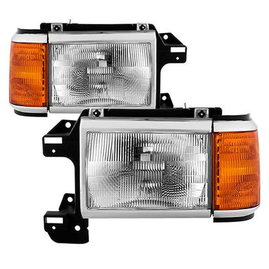 Xtune Headlights Ford F250/ F350/ F450 (87-91) [OEM Style] Chrome w/ Amber Corner Lights
