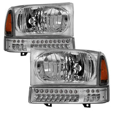 Load image into Gallery viewer, Xtune Crystal Headlights Ford Excursion (99-04) [OEM Style] Black or Chrome w/ Amber Corner Lights - Full LED Light / Chrome Alternate Image