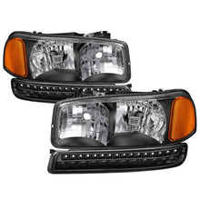 Load image into Gallery viewer, Xtune Headlights GMC Sierra (99-06) [w/ LED Bumper Lights] Black or Chrome w/ Amber Turn Signal Lights - Black Alternate Image