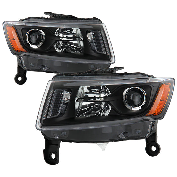 Unilight Halogen Projector Headlights – 2014-2018 Jeep Cherokee – Clear Lens, Black Housing – Pair